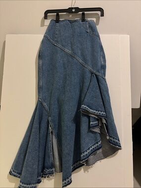 MONSE Blue Asymmetrical Denim Mermaid Skirt